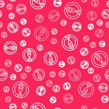 White line Dried fish icon isolated seamless pattern on red background.  Vect Stock Illustration