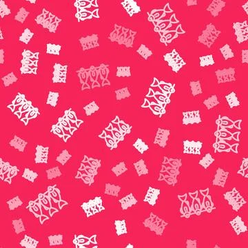 White line Dried fish icon isolated seamless pattern on red background. Vector 스톡 일러스트