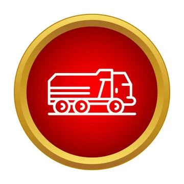 White line dump truck icon on red circle Stock Illustration
