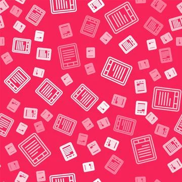 White line E-Book reader icon isolated seamless pattern on red background Stock Illustration
