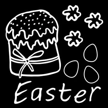 White line easter cake on black backdrop stock vector illustration Stock Illustration
