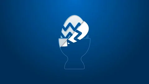 White line Easter egg on a stand icon isolated on blue background. Happy Easter Stock Footage 144144462