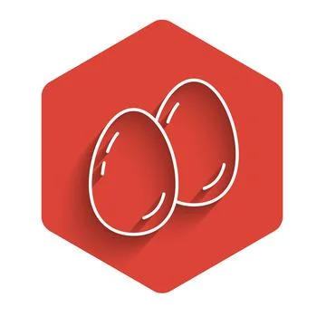 White line Easter eggs icon isolated with long shadow. Happy Easter. Red hexa Stock Illustration