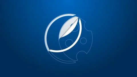 White line Eclipse of the sun icon isolated on blue background. Total sonar Stock Footage 167857236