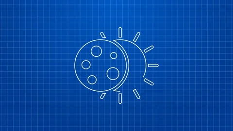 White line Eclipse of the sun icon isolated on blue background. Total sonar Stock Footage 169322988