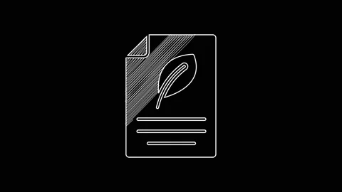 White line Eco paper with leaf icon isolated on black background. Suitable for Stock Footage 203574942