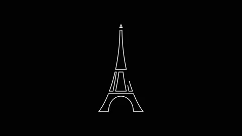 White line Eiffel tower icon isolated on black background. France Paris landmark Stock Footage 161354704