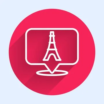 White line Eiffel tower icon isolated with long shadow background. France Paris Stock Illustration
