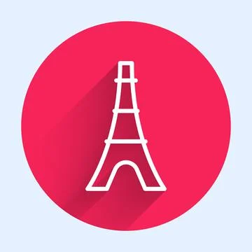 White line Eiffel tower icon isolated with long shadow background. France Paris Stock Illustration