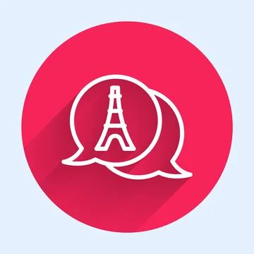 White line Eiffel tower icon isolated with long shadow background. France Paris 스톡 일러스트