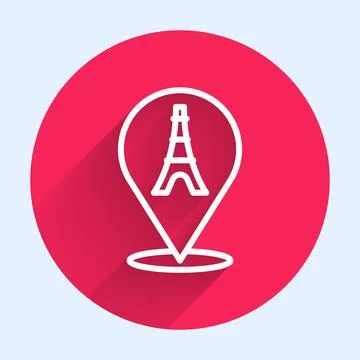 White line Eiffel tower icon isolated with long shadow background. France Paris 스톡 일러스트