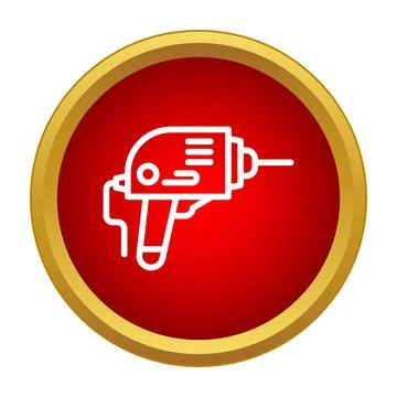 White line electric drill tool icon in red circle 库存插图