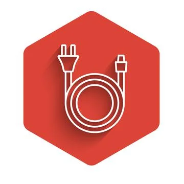 White line Electric plug icon isolated with long shadow background. Concept of Illustrazione stock