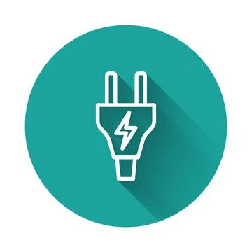 White line Electric plug icon isolated with long shadow background. Concept of Illustrazione stock