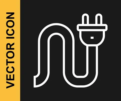 White line Electric plug icon isolated on black background. Concept of 스톡 일러스트