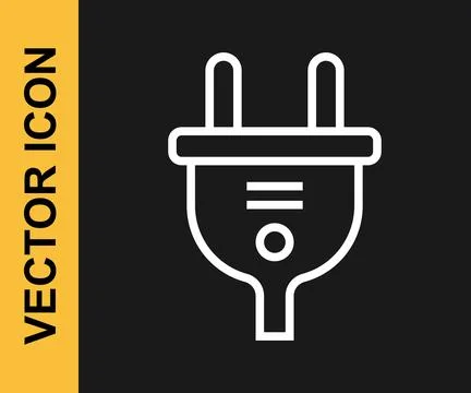 White line Electric plug icon isolated on black background. Concept of Illustrazione stock