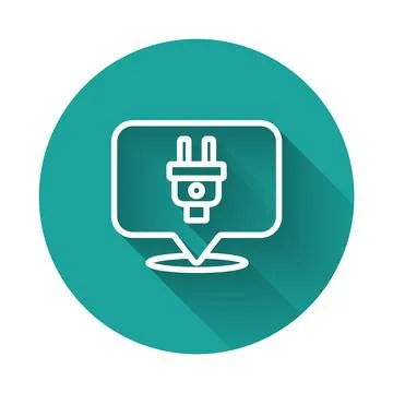 White line Electric plug icon isolated with long shadow background. Concept.. 스톡 일러스트