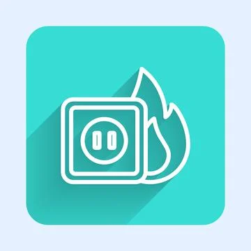 White line Electric wiring of socket in fire icon isolated with long shadow Stock Illustration