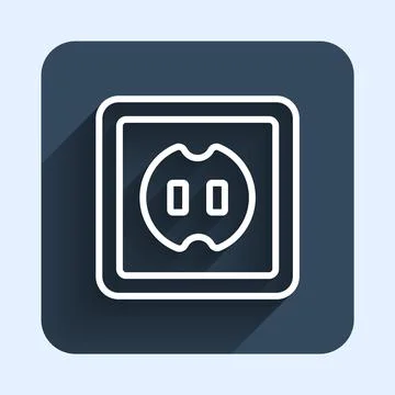 White line Electrical outlet icon isolated with long shadow background. Power Ilustração Stock