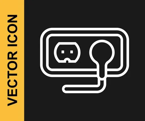 White line Electrical outlet icon isolated on black background. Power socket Stock Illustration