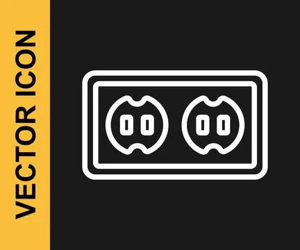 White line Electrical outlet icon isolated on black background. Power socket. Illustrazione stock