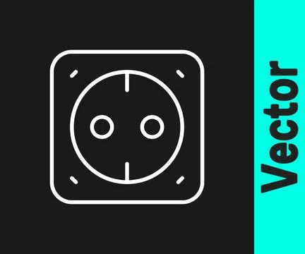 White line Electrical outlet icon isolated on black background. Power socket Stock Illustration