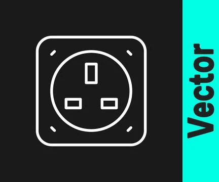 White line Electrical outlet icon isolated on black background. Power socket. Stock Illustration