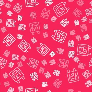 White line Electrical panel icon isolated seamless pattern on red background. Stock Illustration