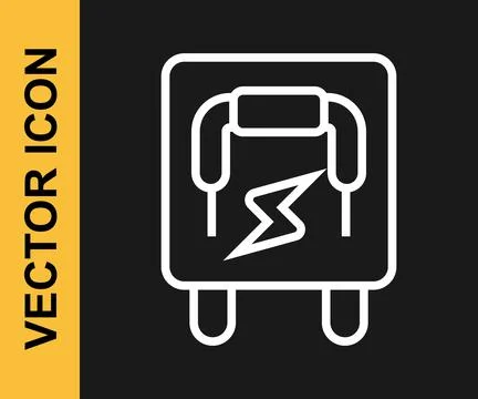 White line Electrical panel icon isolated on black background. Switch lever.  Stock Illustration