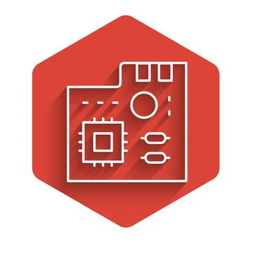 White line Electronic computer components motherboard digital chip integrated Stock Illustration