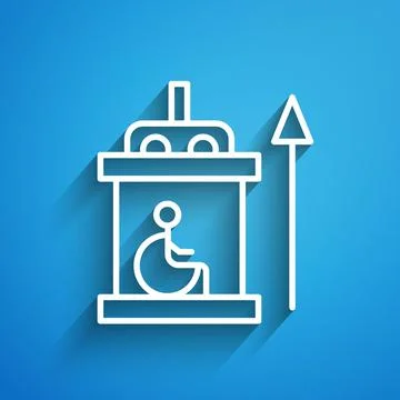 White line Elevator for disabled icon isolated on blue background. Long shadow Stock Illustration