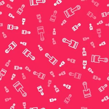 White line Engine piston icon isolated seamless pattern on red background. Car Stock Illustration