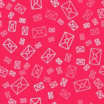 White line Envelope with 8 March icon isolated seamless pattern on red back.. 스톡 일러스트