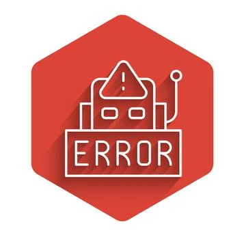 White line Error in the operation program of the robot icon isolated with long Stock Illustration