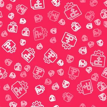 White line Exam sheet with A plus grade icon isolated seamless pattern on red Stock Illustration