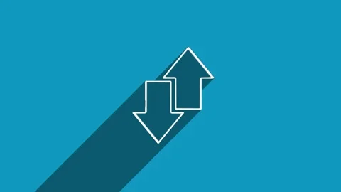 White line exchange arrow transfer icon with shadow isolated on blue background Stock Footage 159833924