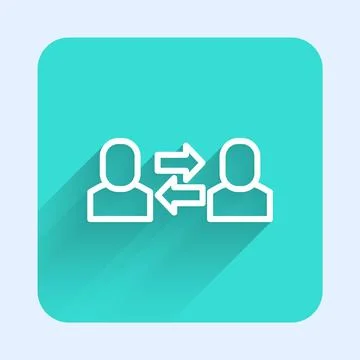 White line Exchange work icon isolated with long shadow background. Information イラスト素材