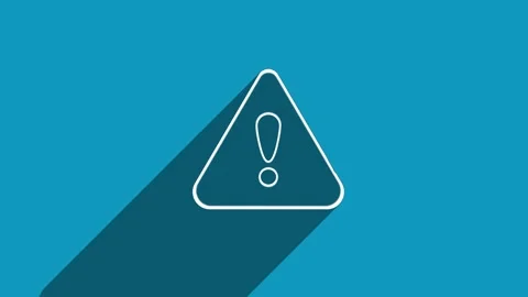 White line exclamation mark in triangle icon with shadow isolated on blue Stock Footage 159834222