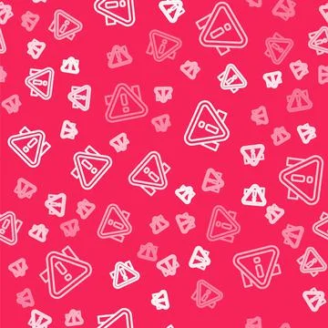 White line Exclamation mark in triangle icon isolated seamless pattern on red Illustrazione stock