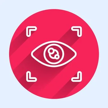 White line Eye scan icon isolated with long shadow. Scanning eye. Security check 스톡 일러스트