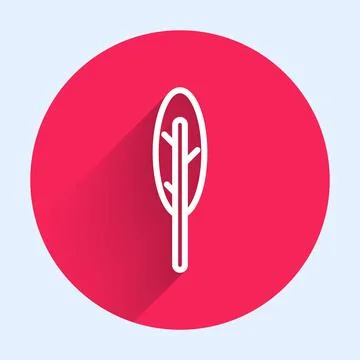 White line Feather pen icon isolated with long shadow. Red circle button. Vector Stock Illustration