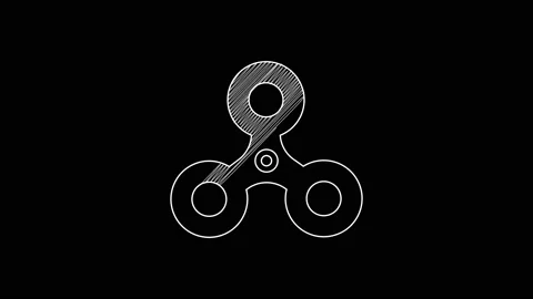 White line Fidget spinner icon isolated on black background. Stress relieving Stock Footage 203388018