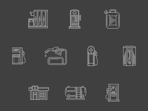 White line filling station vector icons collection Stock Illustration