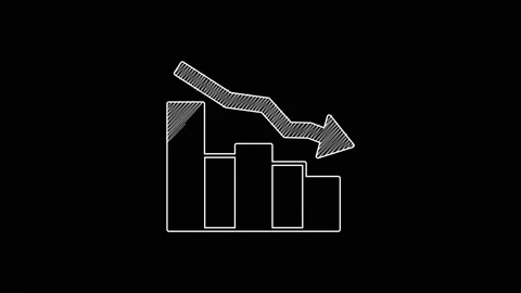 White line Financial growth decrease icon isolated on black background Stock Footage 203698150