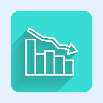 White line Financial growth decrease icon isolated with long shadow background Stock Illustration