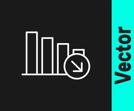White line Financial growth decrease icon isolated on black background. Inc.. Stock Illustration