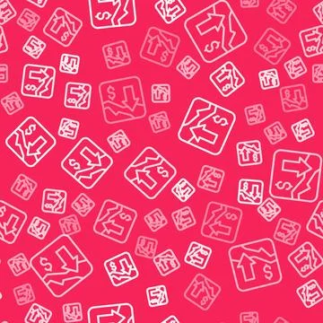 White line Financial growth decrease icon isolated seamless pattern on red .. Stock Illustration