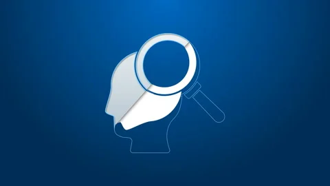 White line Finding a problem in psychology icon isolated on blue background. 4K Stock Footage 144289881