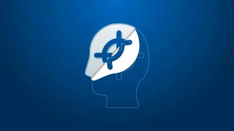 White line Finding a problem in psychology icon isolated on blue background. 4K Stock Footage 144290549