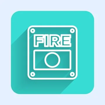 White line Fire alarm system icon isolated with long shadow. Pull danger fire Stock Illustration